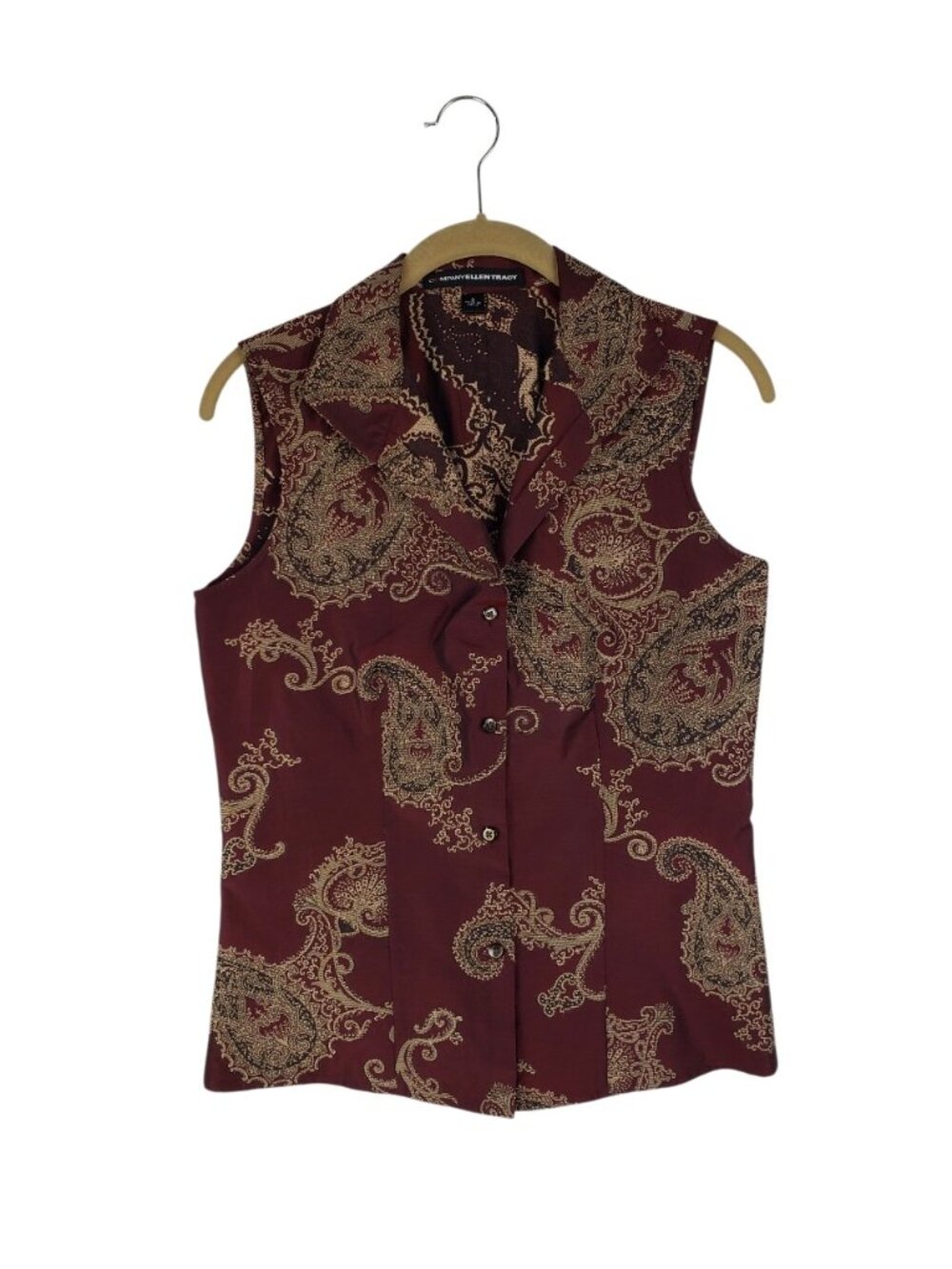 Company Ellen Tracy Vest Top Burgundy Paisley Brocade Old Money Womens 6